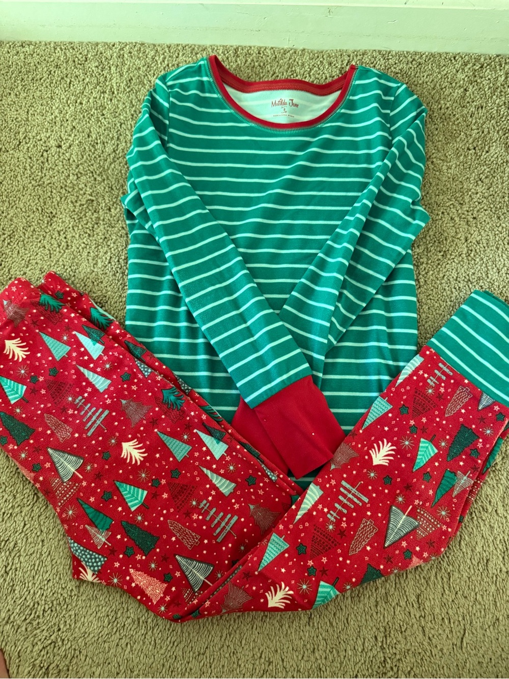 Matilda Jane Green & Red Striped Holiday Pajama Set